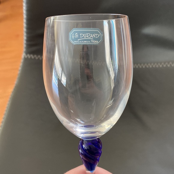 Vintage Set of 4 Cristal J.G. Durand Cobalt Blue Swirl Wine Glasses JG Crystal - Picture 3 of 6